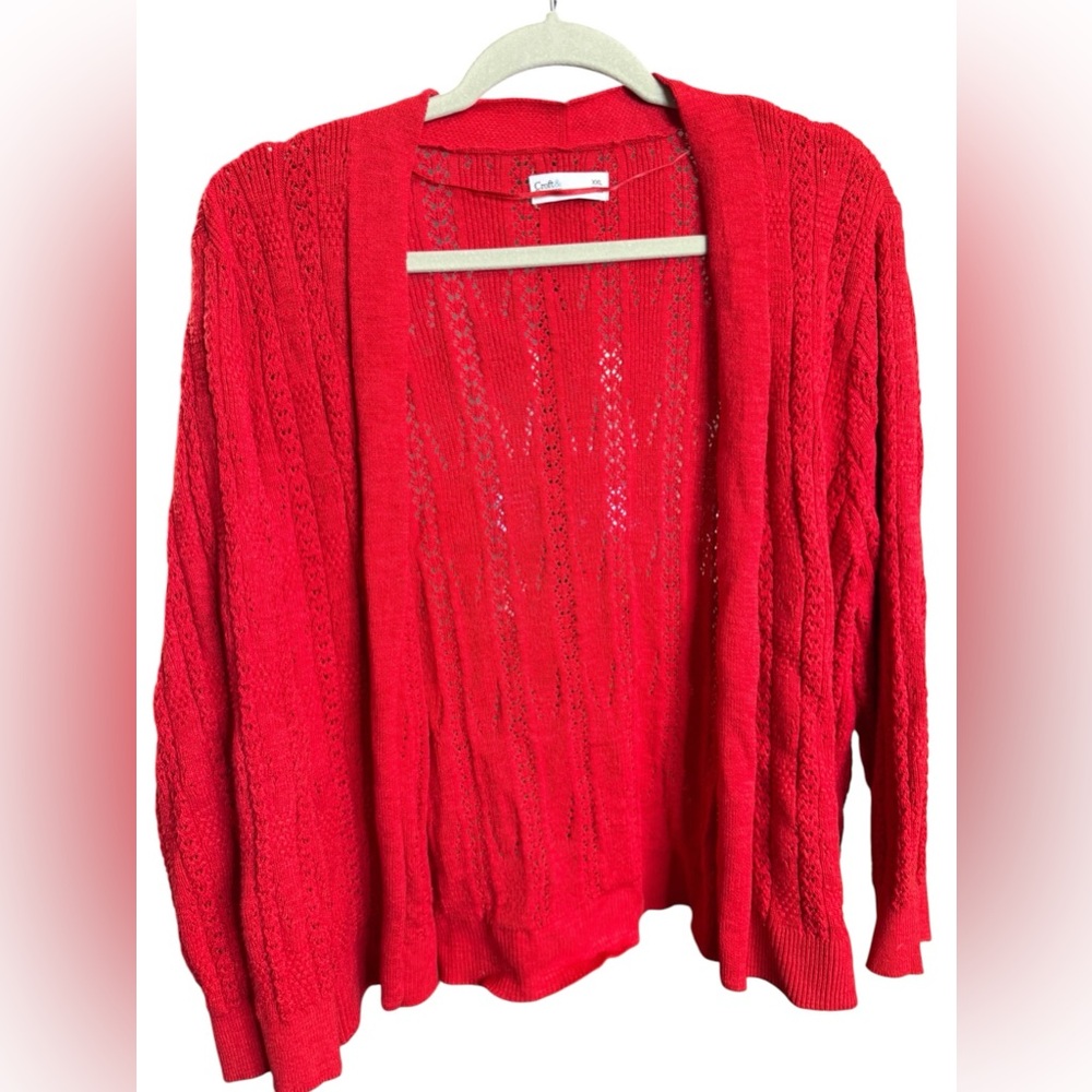 croft & barrow Red Open-Front Cable Cardigan Size XXL
